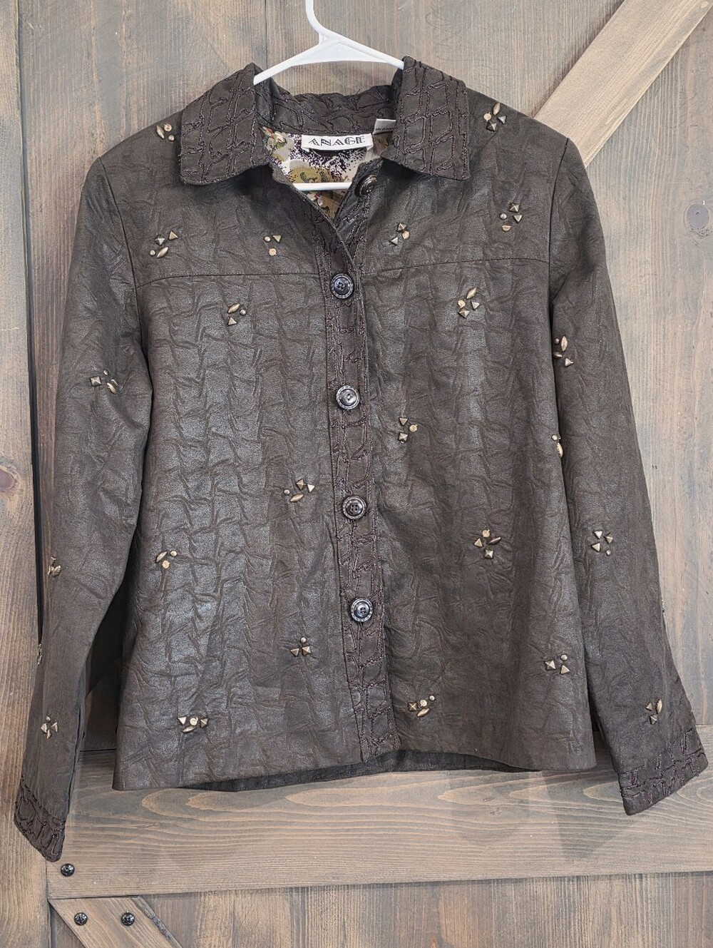 ANAGE Stud-Embellished Button-Front Jacket Vtg Size Small